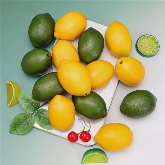 12pcs Yellow &Green Artificial Lifelike Simulation Lemon Fake Fruit Home Kitchen - Picture 5 of 7